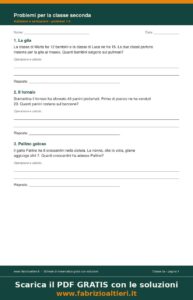 Anteprima del PDF con 18 problemi di matematica per la classe seconda e terza, con soluzioni