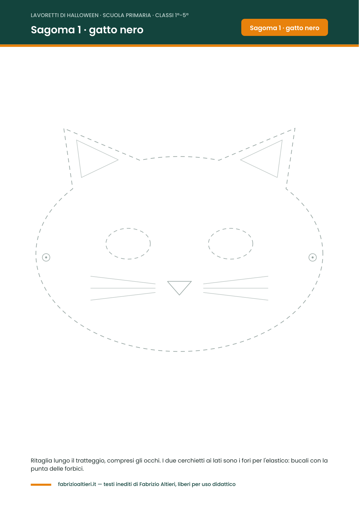 Sagoma della maschera del gatto nero di Halloween da stampare e ritagliare a grandezza naturale