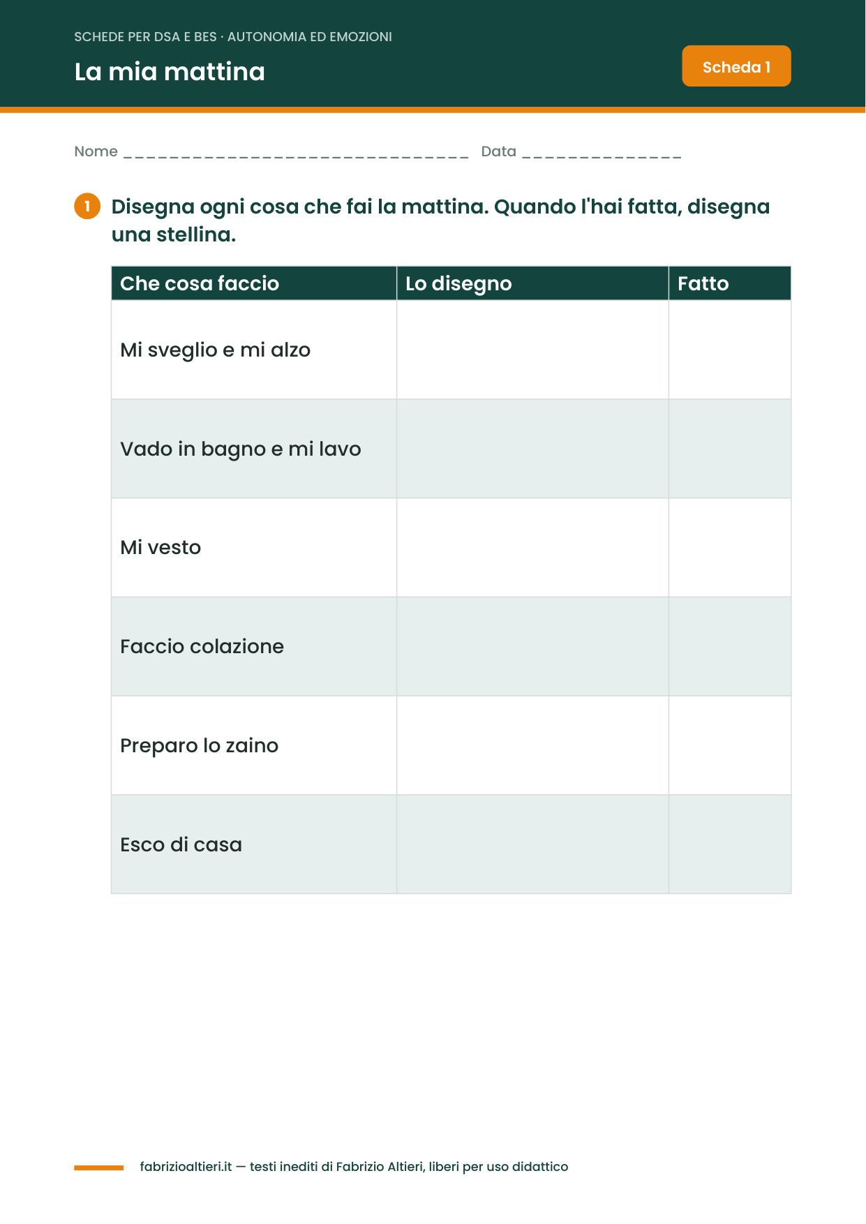 Schede per alunni con BES da stampare: routine visiva della mattina