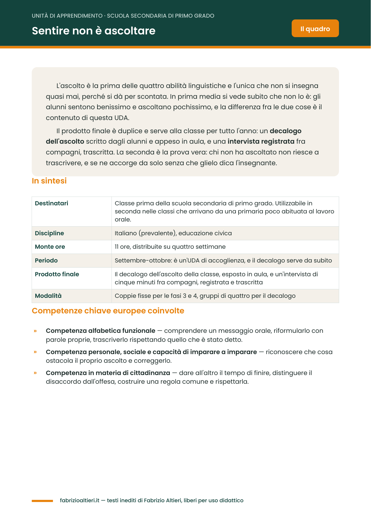 UDA sull'ascolto responsabile e l'ascolto attivo per la scuola secondaria di primo grado, unità di apprendimento in PDF