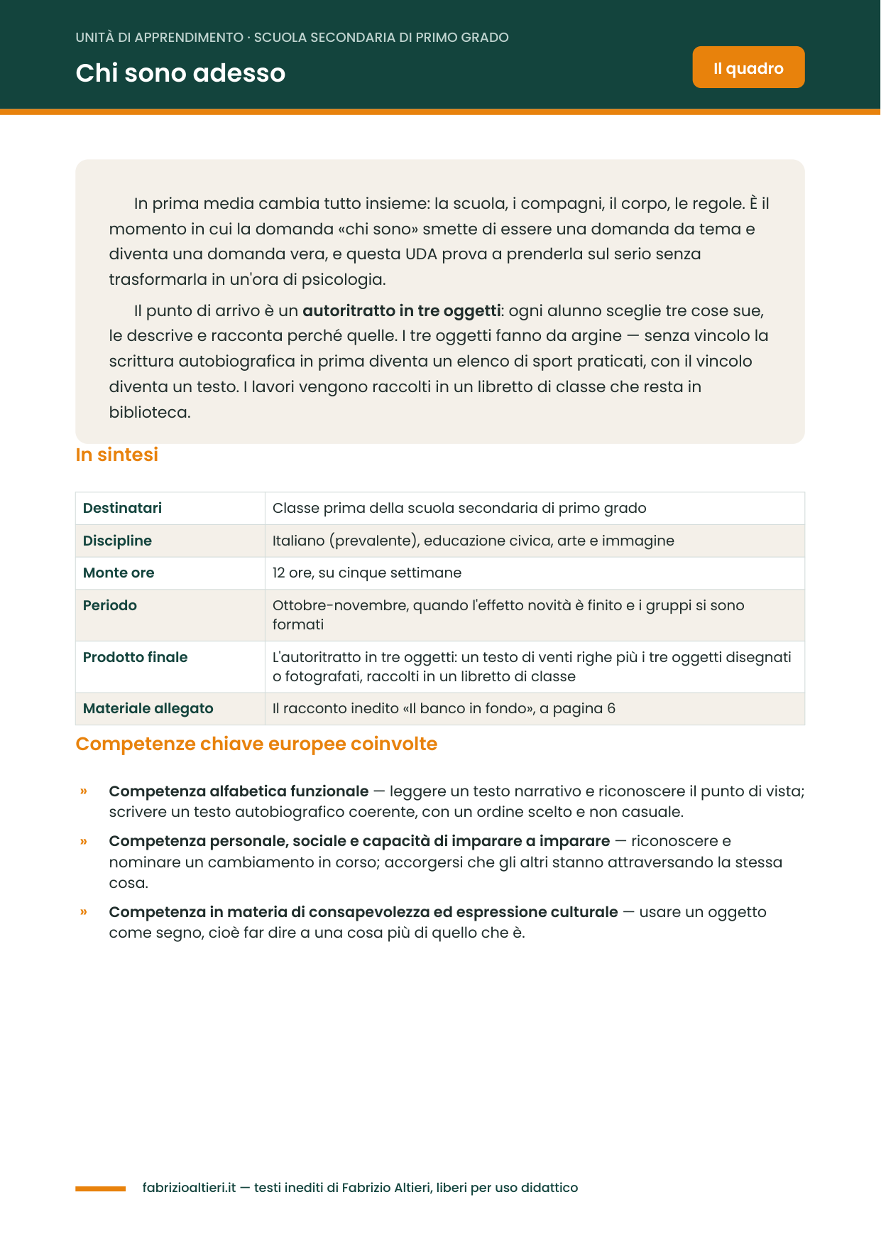 UDA sul contesto esistenziale per la classe prima della scuola secondaria di primo grado, unità di apprendimento in PDF