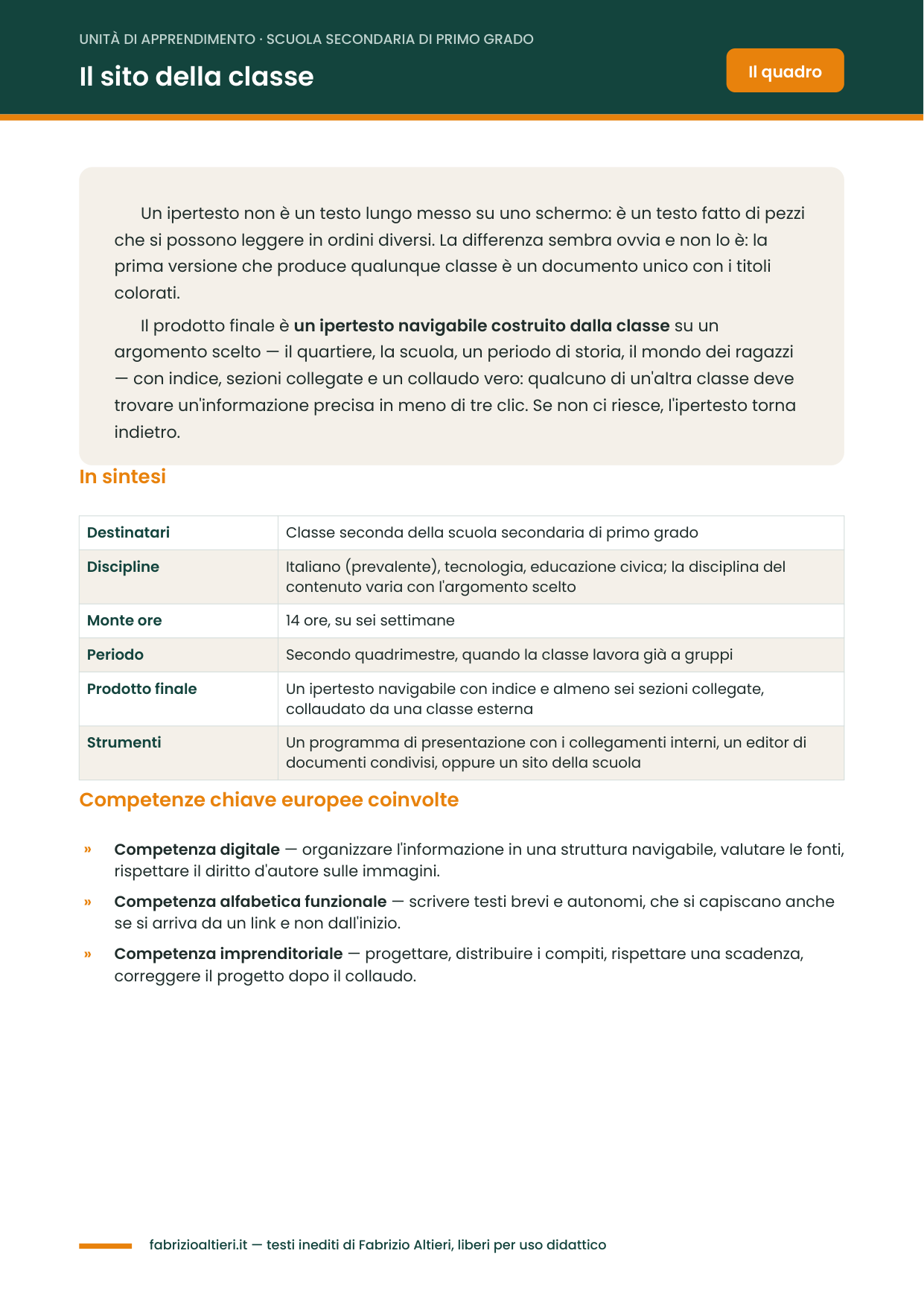 UDA per creare un ipertesto in classe seconda della secondaria di primo grado, unità di apprendimento da stampare