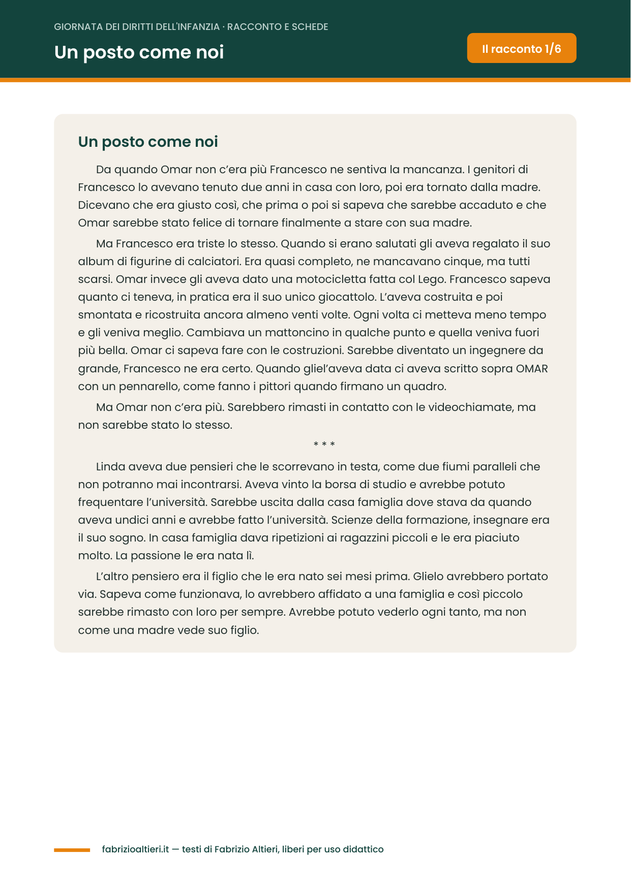 Un posto come noi, racconto di Fabrizio Altieri sui diritti dei bambini e l'affido familiare