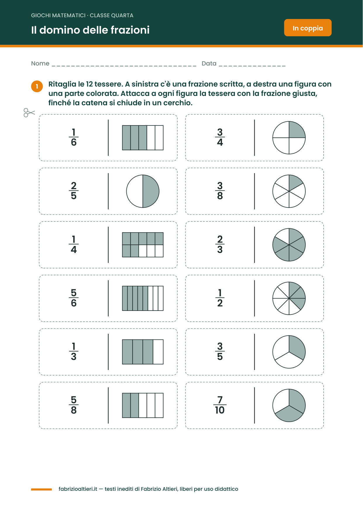 Giochi matematici classe quarta: il domino delle frazioni