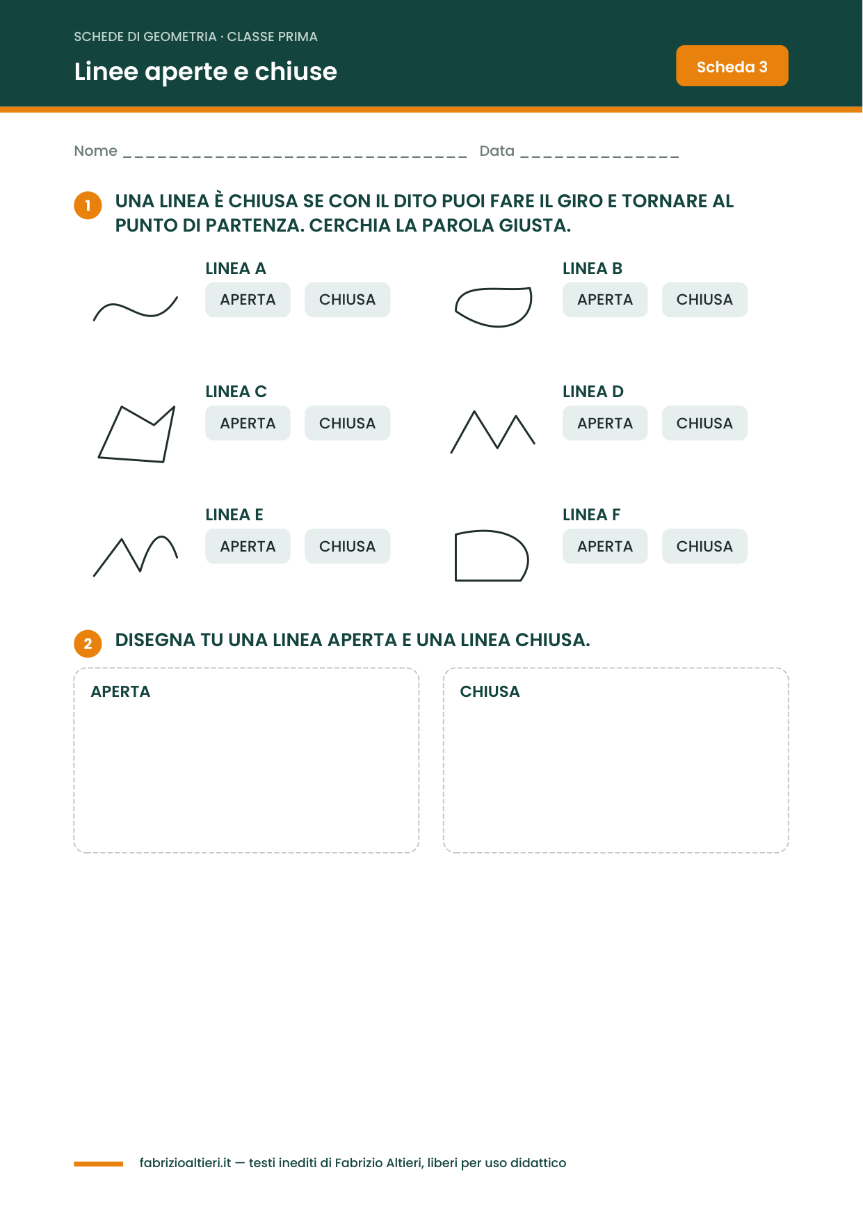 Scheda di geometria classe prima: linee aperte e chiuse
