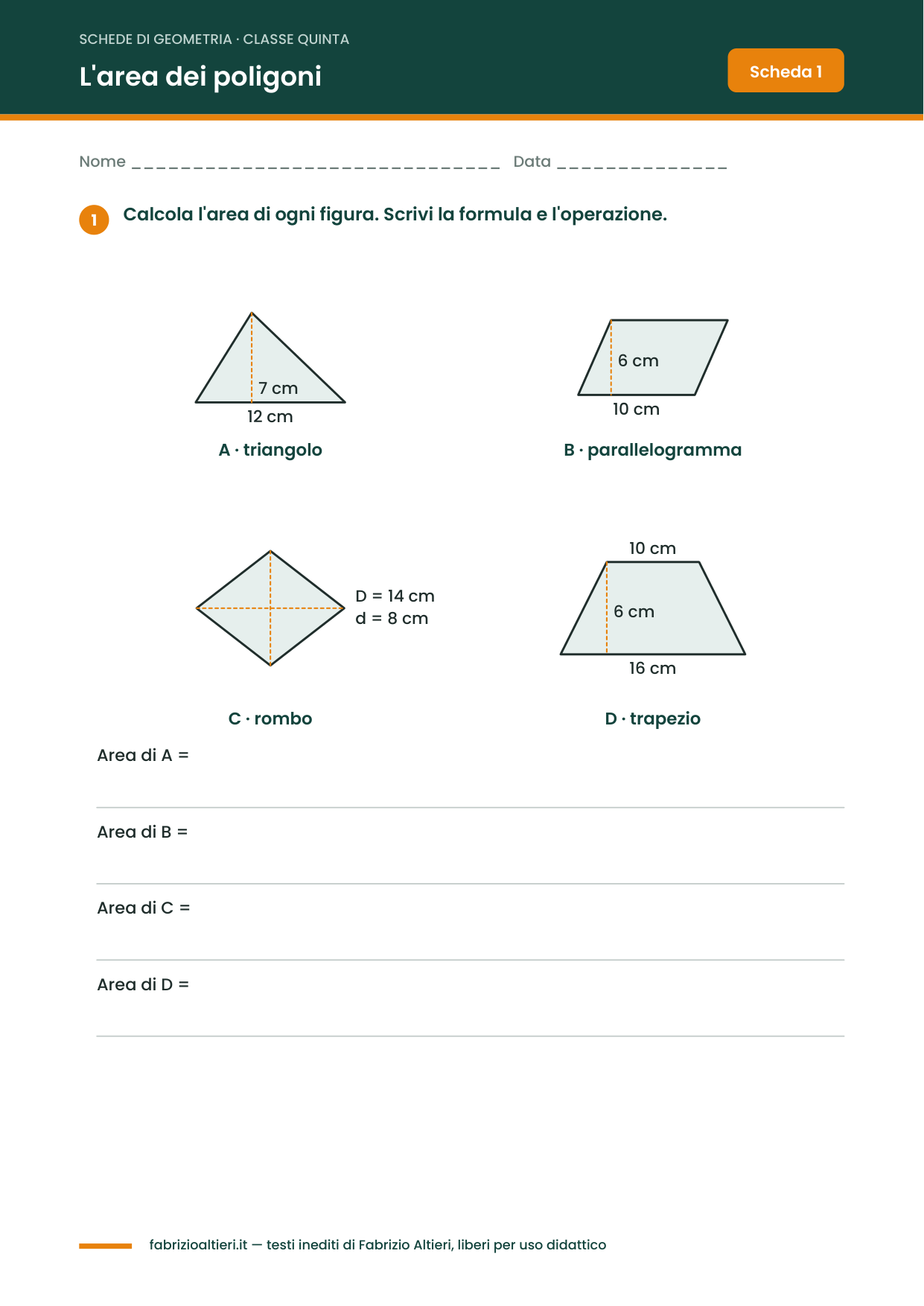 Scheda di geometria classe quinta: l'area dei poligoni